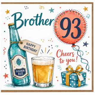 Brother 93rd Birthday Card, Cheers to You Beer Bottle and Pint Glass Design
