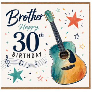 Brother 30th Birthday Card, Guitar Music Birthday Card