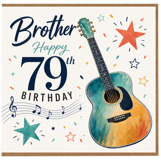Brother 79th Birthday Card, Guitar and Music Notes Design