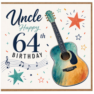 Uncle 64th Birthday Card, Happy 64th Birthday Card for Uncle with Guitar and Music Notes