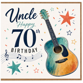 Uncle Happy 70th Birthday Card, Guitar Music Theme