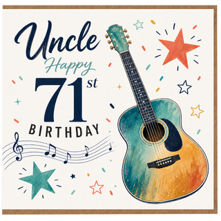 Uncle 71st Birthday Card, Happy 71st Birthday with Guitar and Music Notes