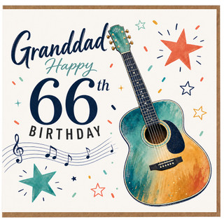 Granddad 66th Birthday Card, Happy 66th Birthday Card with Guitar and Musical Notes