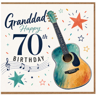 Granddad 70th Birthday Card, Musical Guitar Birthday Card