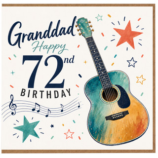Granddad 72nd Birthday Card, Guitar Music Themed Birthday Card for Grandad