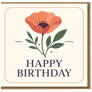 Happy Birthday Card - Elegant Floral Poppy Illustration, Minimal Botanical Design on Cream - For Her, Him, Friends or Family