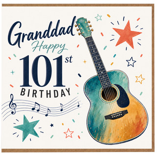 Granddad 101st Birthday Card, Happy Birthday Guitar and Music Design