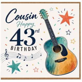 Cousin 43rd Birthday Card, Guitar Music Theme Birthday Card