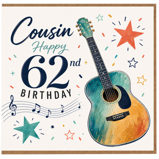 Cousin 62nd Birthday Card, Musical Guitar Star Design