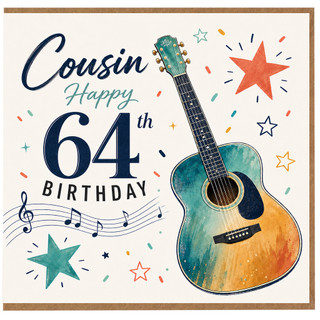 Cousin 64th Birthday Card with Guitar and Music Design