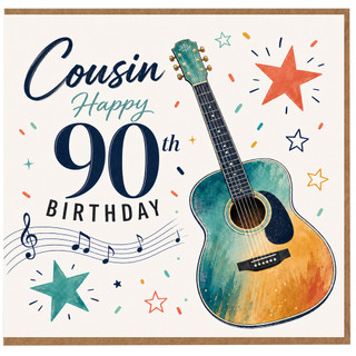 90th Birthday Card for Cousin, Musical Guitar Birthday Card