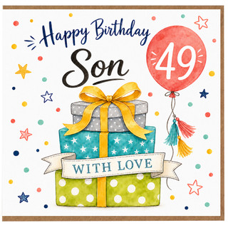Son 49th Birthday Card, Happy Birthday Son Card with Gifts and Balloon
