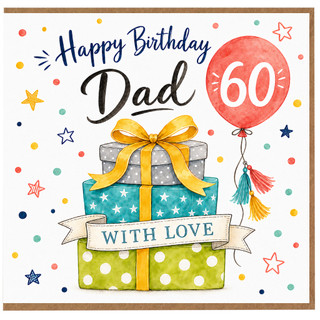 60th Birthday Card for Dad, Happy Birthday Dad with Gifts and Balloon