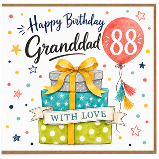 Granddad 88th Birthday Card, Happy Birthday With Love Balloon and Gift Design