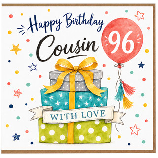 96th Birthday Card for Cousin, Happy Birthday With Love Gift Design