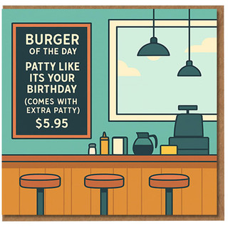 Funny Diner Chalkboard Birthday Card - 'Patty Like Its Your Birthday' Burger Pun for Food Lovers, Friends & Colleagues