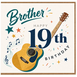 Brother 19th Birthday Card, Music Guitar Design Happy Birthday Card