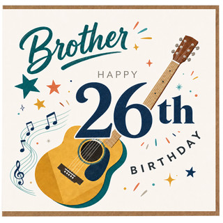 Brother 26th Birthday Card, Music Themed Guitar Birthday Card