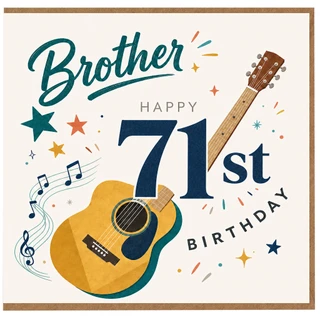 Brother 71st Birthday Card, Happy Birthday with Guitars and Musical Notes