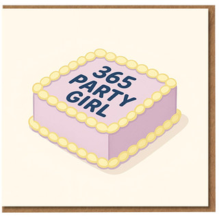 Funny Birthday Card for Her - '365 Party Girl' Pastel Cake Design