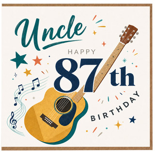 Uncle 87th Birthday Card, Happy 87th Birthday with Guitar and Music Notes