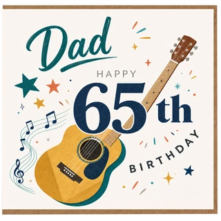 Dad 65th Birthday Card, Happy Birthday Musical Guitar Card