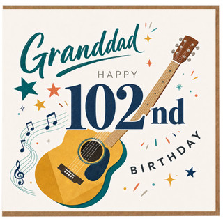 Granddad 102nd Birthday Card, Happy 102nd Birthday Guitar Music Design