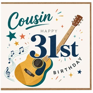 Cousin 31st Birthday Card, Musical Guitar Birthday Card