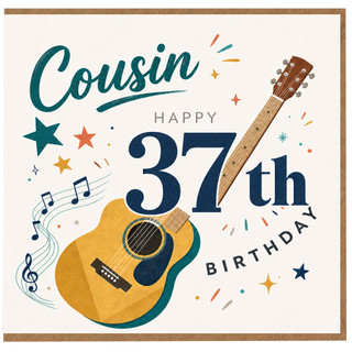 Cousin 37th Birthday Card, Happy Birthday Music and Guitar Design