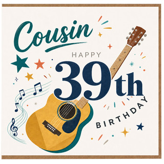 Cousin 39th Birthday Card, Music Themed Happy Birthday Card