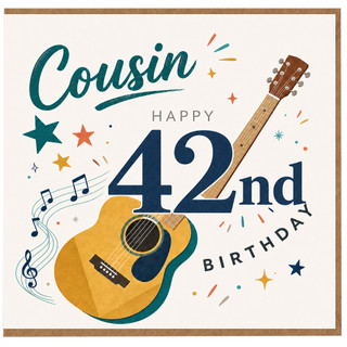 42nd Birthday Card for Cousin, Musical Guitar Birthday Card