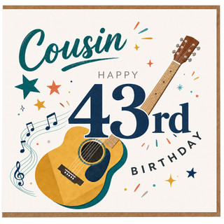 Cousin 43rd Birthday Card, Musical Guitar Birthday Card