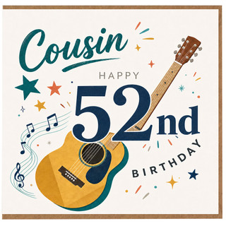 52nd Birthday Cousin Card, Musical Guitar Birthday Card