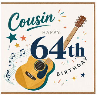 64th Birthday Cousin Card, Musical Guitar Happy Birthday Card