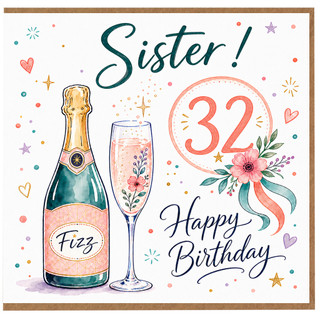 Sister 32nd Birthday Card, Happy Birthday Card for Her