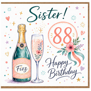 Sister 88th Birthday Card, Happy Birthday Fizz Celebration Card