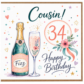34th Birthday Cousin Card, Happy Birthday Cousin