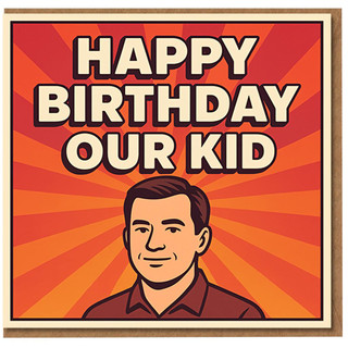 Happy Birthday Our Kid Card - Retro Sunburst Design with Illustrated Bloke - Funny Brother Birthday Card from the Family, Northern Slang Greeting