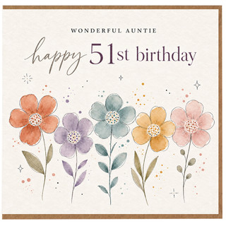 Auntie 51st Birthday Card, Wonderful Auntie Happy 51st Birthday Floral Card