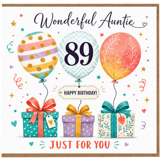 89th Birthday Card for Auntie, Wonderful Auntie Happy Birthday Card, Just for You Birthday Card