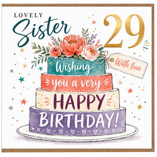 Sister 29th Birthday Card, Lovely Sister Birthday Card, Happy Birthday Card for Sister