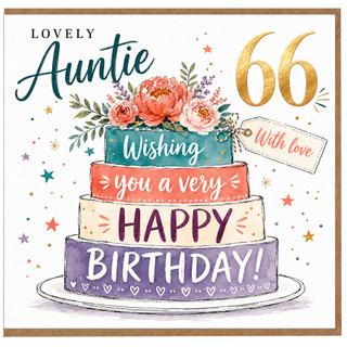 Auntie 66th Birthday Card, Lovely Floral Birthday Card for Auntie