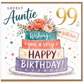 99th Birthday Card for Auntie, Lovely Auntie Happy Birthday Card