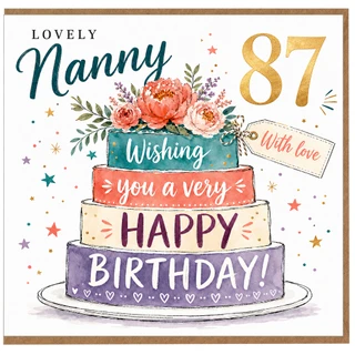Nanny 87th Birthday Card, Lovely Floral Cake Birthday Card