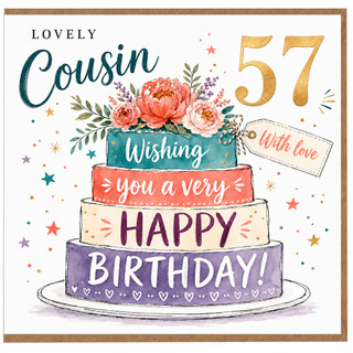 57th Birthday Card for Cousin, Lovely Cousin Happy Birthday Card With Love