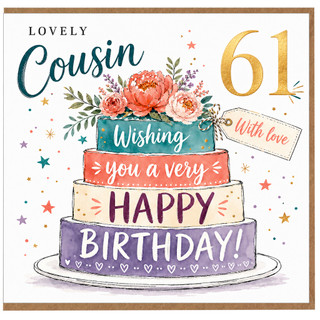 Cousin 61st Birthday Card, Lovely Happy Birthday Card With Love
