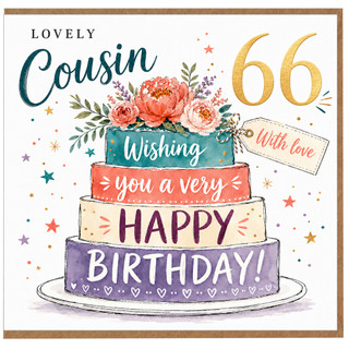 Cousin 66th Birthday Card, Lovely Cousin Happy Birthday Cake Design