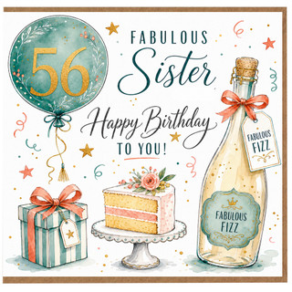 56th Birthday Card for Sister, Happy Birthday to You Fabulous Fizz Design