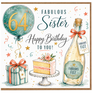 64th Birthday Card for Sister, Fabulous Happy Birthday to You Card