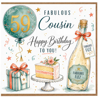 59th Birthday Cousin Card, Fabulous Cousin Happy Birthday Card